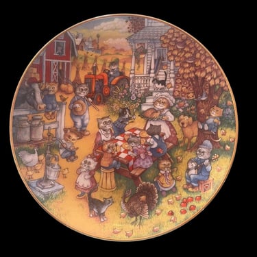 Vintage 1990s Bill Bell for The Franklin Mint Limited Edition A Purrfect Feast Thanksgiving Themed Decorative Plate 