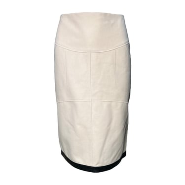 Tom Ford 2000's Cream Fleece Wool Skirt w/Black Lambskin Leather Trim, NWT