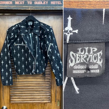 Vintage 1990’s “Lip Service” Brand Skull x Dagger Cotton MC Jacket, 90’s Motorcycle Jacket, 90’s Punk, Vintage Clothing 