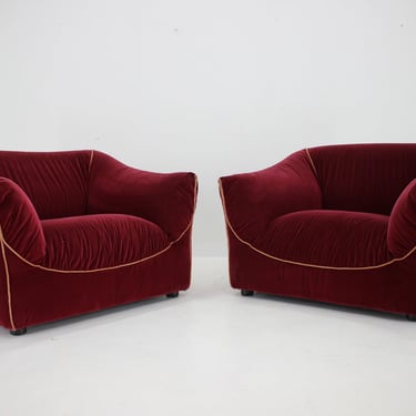 1970s Pair of Italian Armchairs in Velvet/ Vintage Armchair / Mid-century / Red Colour / 