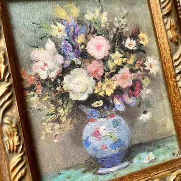 Petite Painting, Floral Oil Painting, Framed, Small, 70s 80s Original Art 