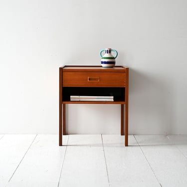 Vintage Scandinavian Teak Nightstand with Geometric Front, 1960s Minimalist Bedside Table 