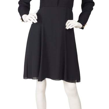 Sonia Rykiel 1990s Vintage Black Crepe & Chiffon Long Sleeve Dress Sz M 