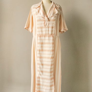 1920s Dress Striped Beige Silk M 