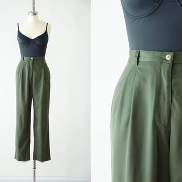 high waisted pants | 80s 90s vintage forest green dark academia style pleated trousers 