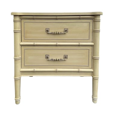 Henry Link Bali Hai Nightstand - Original Vintage Creamy White Faux Bamboo End Table Hollywood Regency Chinoiserie Coastal Style 