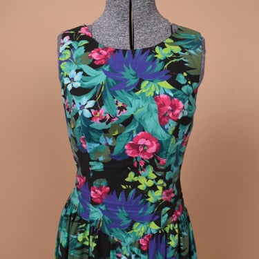 80s Tropical Print Low Back Dress with Bow By All That Jazz, M