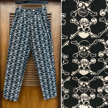 Vintage 1980’s w29 “Life’s a Beach” Skull Print Skate Surf Cotton Pants, 80’s Pleated Pants, 80’s Trousers, Vintage Clothing 