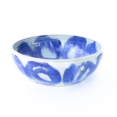 NEW -  Ceramic Serving Bowl with Blue Swirl Design -  Signed Holmes 