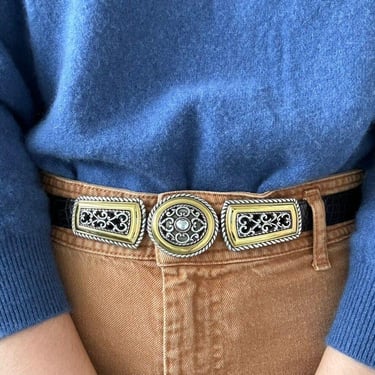 Vintage Brighton‎ 1995 brown crocodile-embossed leather belt Cherub angel Brighton Embossed Alligator Croc Dark Mahagony Brown Leather  main image 4