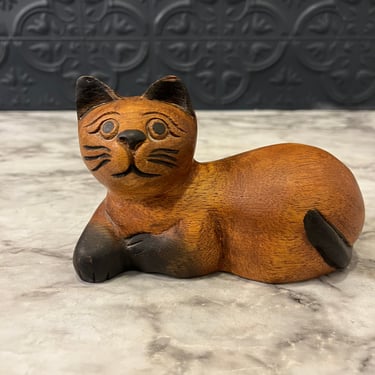 Carved Wooden Cat Laying down small