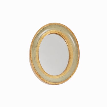 G. Vanghi Florence Italy Miniature Mirror Oval Gilt Gold Leaf Wooden Vintage 