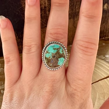 OCEAN TURQUOISE and Sterling Silver Ring | M. Silversmith Hallmark | Native American Navajo Jewelry | Southwestern | Size 6 