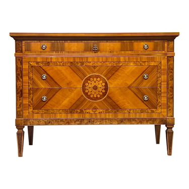 Highly Inlaid Neoclassical Three Drawer Commode 