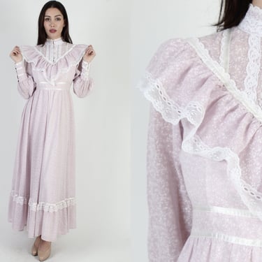 Charming Pale Lilac Gunne Sax Country Maxi Dress, Victorian Renaissance CottageCore Long Gown 