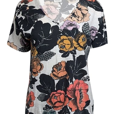 Dries Van Noten - Grey, Black, &amp; Multicolor Floral T-Shirt Sz S