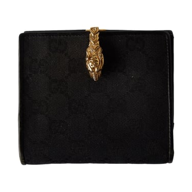 Gucci Black Canvas + Leather Logo Wallet