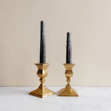 pair of vintage french square brass candlesticks