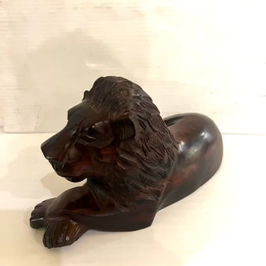 Beautiful Hand Carved Excotic Ironwood Lion Sculpture