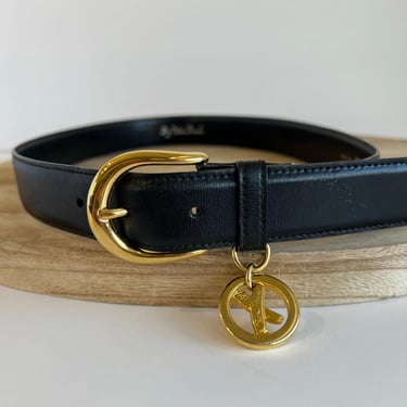 Paloma Picasso Made in Italy Black & Gold Genuine Leather Belt Women's Size M 