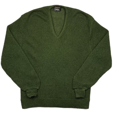 Vintage 60s Campus Made in USA Mohpaca Olive Green Mohair & Wool Blend Knit Sweater Pullover Size Large 