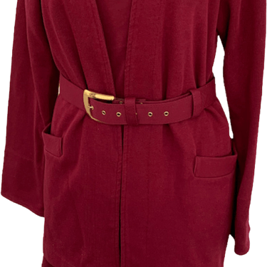 80s Deep Red Cotton Blend 3 Pc Cardigan Skirt Top Set By Weekenders