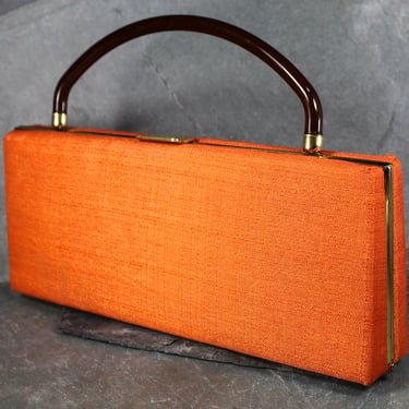 Vintage Dover Handbag In harvest Orange | 1950s Linen Glam Purse | Vintage Fashion Clutch 