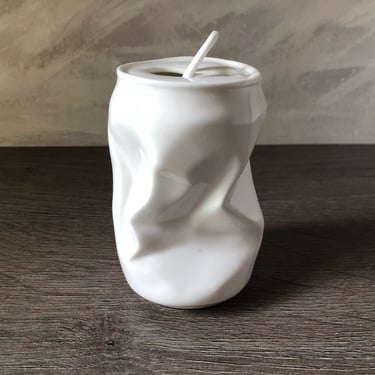 Vintage Bisque porcelain Pop-Art vase shaped as soda or beverage tin can 