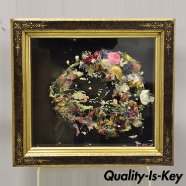 Antique Victorian Wax Flower Floral Mourning Wreath Shadow Box Frame Oddity