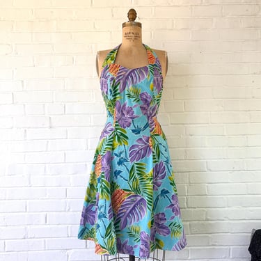 1980's Size Medium Hilo Hattie Hawaiian Halter Dress 