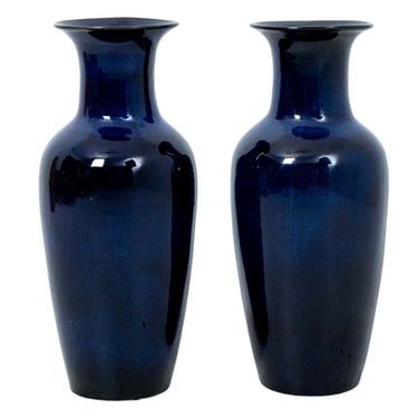 Pair of Extra Large Navy Blue Shiny Vases