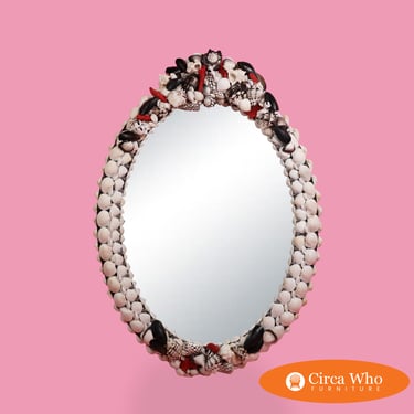 White and Red Oval Shell Mirror