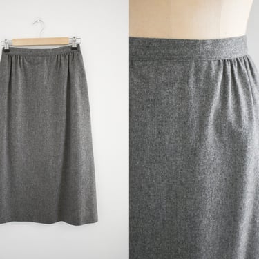 1980s Charcoal Gray Wool Pencil Skirt 