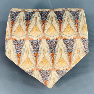 ERMENEGILDO ZEGNA Beige Blue Abstract Triangles Silk Tie