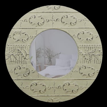 Antique White 36 in. Tin Circle Patch Round Wall Mirror