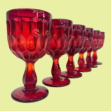 Vintage Fenton Wine Glasses Retro 1960s Mid Century Modern + Ruby Red + Thumbprint + Set of 6 + Kitchen + Drinking + Small Goblets + Barware 