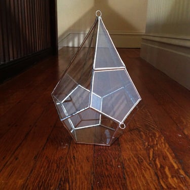 Teardrop Terrarium , large glass terrarium with a hinged door -- stained glass -- copper or silver color -- eco friendly 