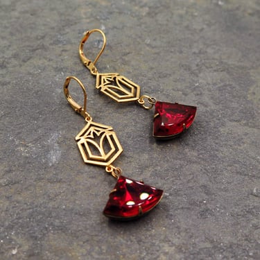 Red Art Deco Earrings, Art Deco Jewelry, Roaring 20s, 1920s Jewelry, Blingy Earring Gift 