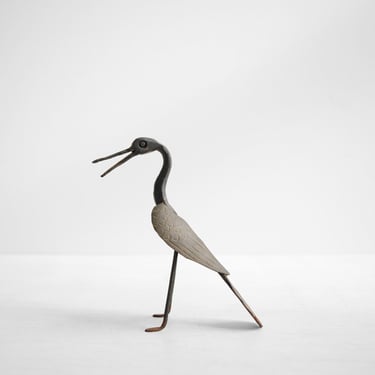 Black Crane Bird Figurine, Wrought Iron Handmade Bird Statue 