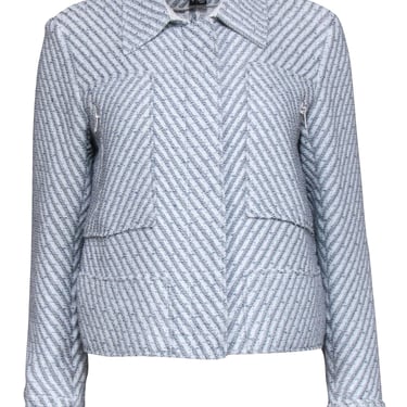Theory - White & Blue Textured Tweed Zip Up Moto Style Jacket Sz M