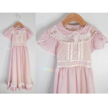 Vintage Gunne Sax Girls Dress - Pastel Pink & Lace Flower Girl Bridal Collection Gown 