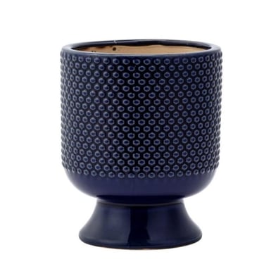 Cobalt Hobnail Pedestal Planter, neutral home decor, grandmillennial, old new decor, Parisian decor, bookshelf vase, beige shelf decor 