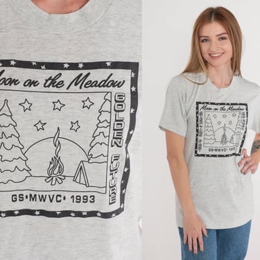 90s Girl Scouts Shirt 1993 Moon on the Meadow T-Shirt Camping Graphic Tee Golden Future Sterling Past Single Stitch Grey Vintage 1990s Small 