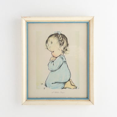 Vintage Framed "A Child's Prayer" Litho Print by Charlot Byj, Nursery Wall Decor, Girls Room Wall Art 