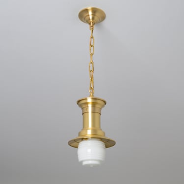 Vintage Inspired - White Hand Blown Glass - Chain Pendant - Chandelier Lighting - Heavy Solid Brass - Nautical Style Light 