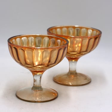 vintage Marigold Luster Stemmed Sherbet Cups or Champagne Glasses Set of Two 