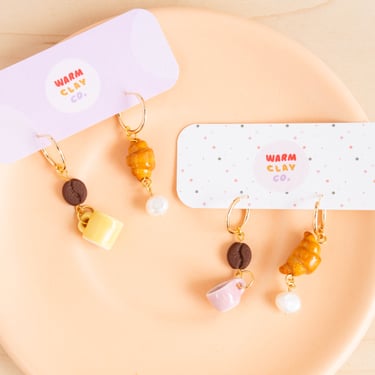 Warm Clay Co: Coffee &amp; Croissant Earrings