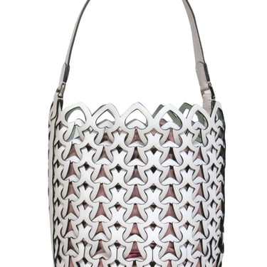 Kate Spade - White Leather Spade Woven Drawstring Bucket Bag