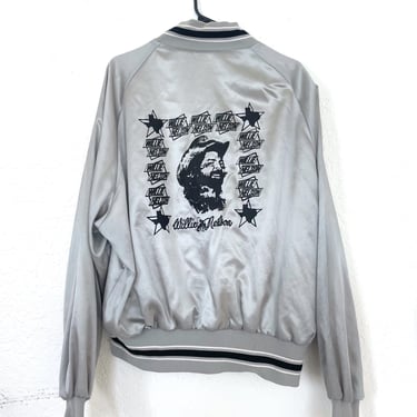 Vintage 80s Silver and Black Willie Nelson Jack Daniels Satin Jacket 