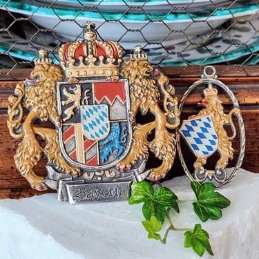 Vintage Bavaria Coat of Arms Wall Plates~Cast Pewter~Gifts for Him 